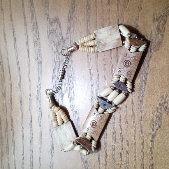 Vintage Bohemian Bone Resin & Beaded Tribal Choker or Bracelet 13" - Picture 8 of 10